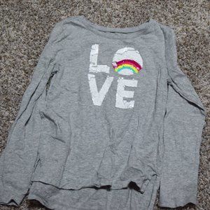 Girls long sleeve gray tshirt, GAP, size S, LOVE flip sequins